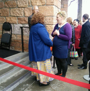 Sara has never been Mormon but attended the event in solidarity. When it was her turn to ask, she said "I'm not a member of your church but I've had an opportunity to spend a lot of time with these amazing, talented, educated and spiritual women. They have certainly blessed my life. As a member of the UU, we want these women. We would take them [Kim laughs] we try to get them, but their heart belongs to you. Some day these doors will open to these women and I hope that when that happens, you [Kim] will be helping hold those doors open, instead of helping keep them closed."