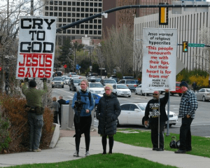 So Mormon we had our own anti-Mormon protestors.
